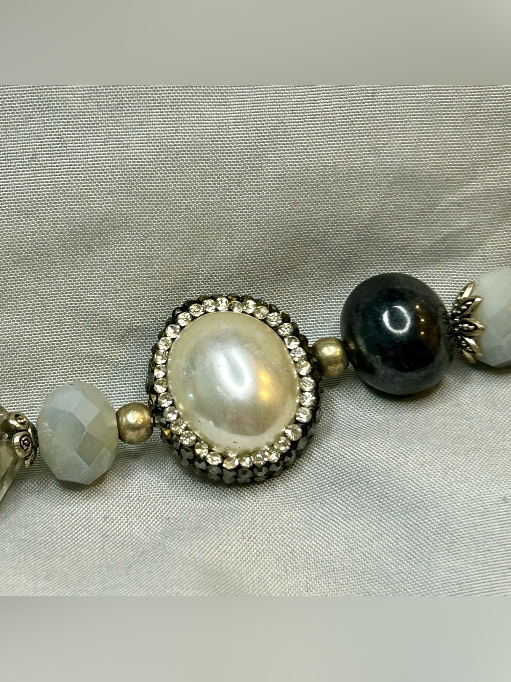 Mixed Pearl & Bead Statement Necklace - Neutral Tones - Picture 3 of 4